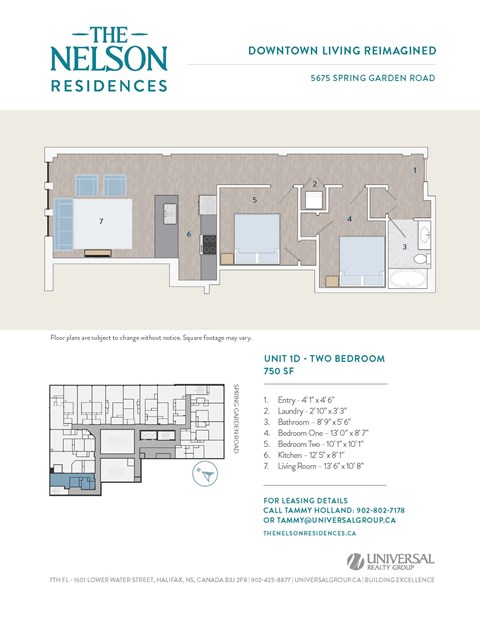 Floor plan for 2 beds, 1100 sqft